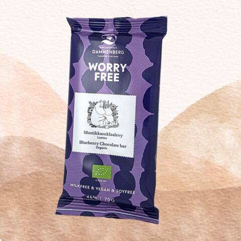 Muumi mustikka suklaa levy 46% - 70g - vegaani, soijaton, maidoton, luomu