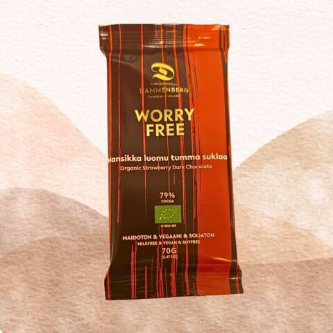 Worry free mansikka tumma suklaalevy - 79 % 70g - luomu