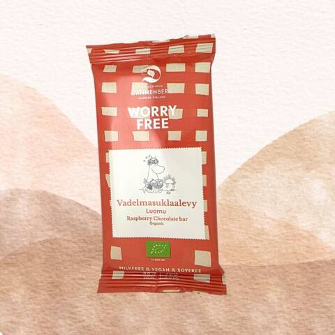 Muumi Vadelma suklaalevy 46% -  70g - soijaton, maidoton, vegaani, luomu