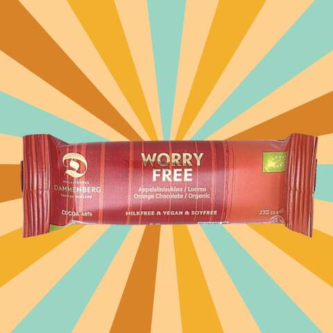 Worry free appelsiini suklaa patukka - 46 % 23 g - luomu,  vegaani, maidoton