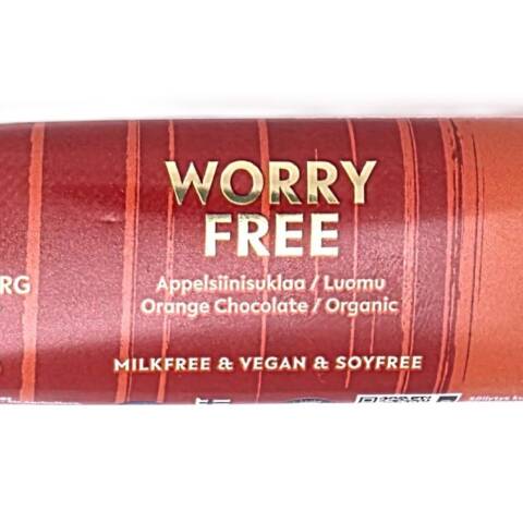 Worry free appelsiini suklaa patukka - 46 % 23 g - luomu,  vegaani, maidoton