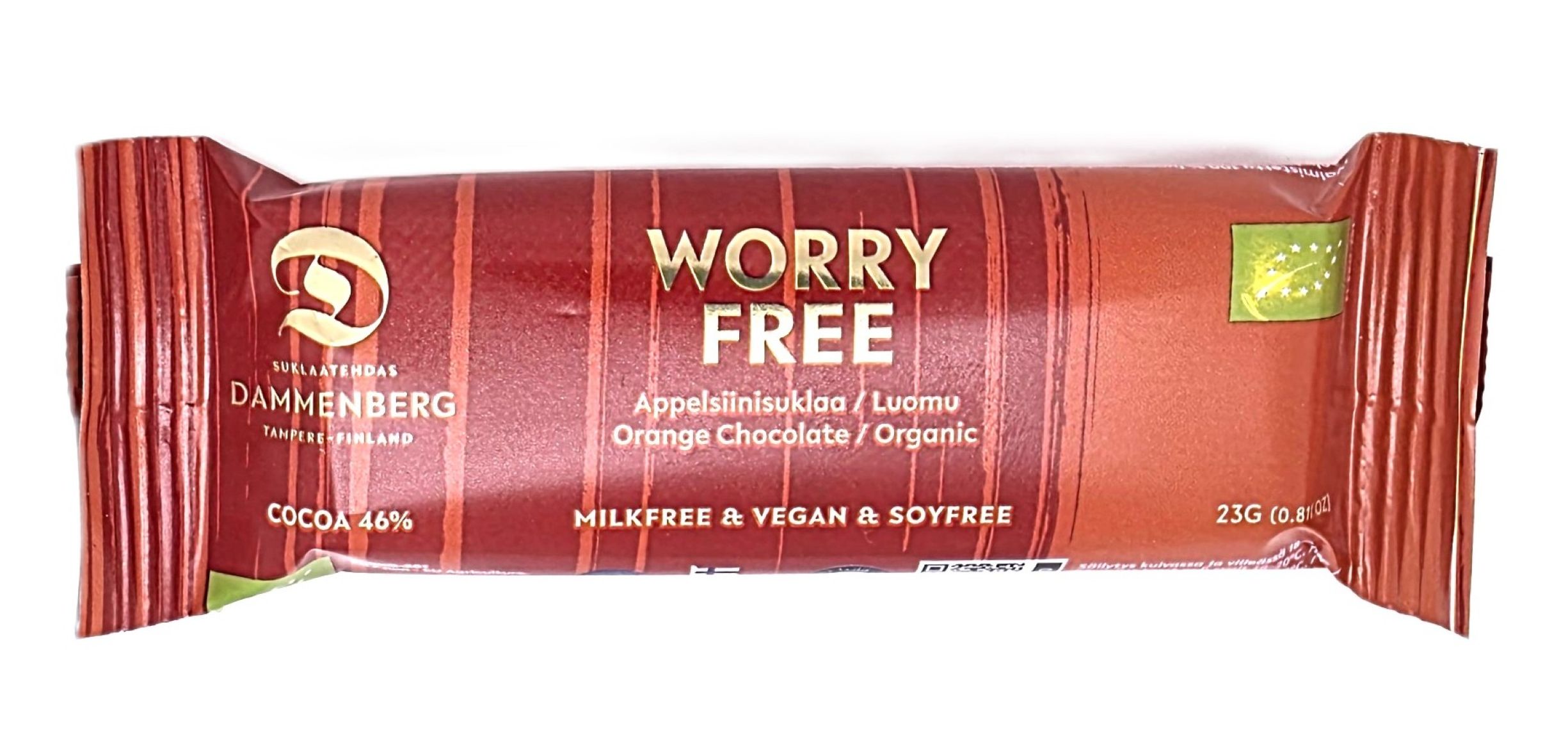 Worry free appelsiini suklaa patukka - 46 % 23 g - luomu, vegaani, maidoton