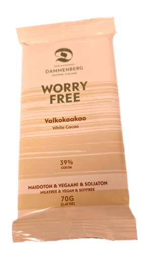 Worry free valko kaakaolevy - 39% 70g - maidoton, soijaton